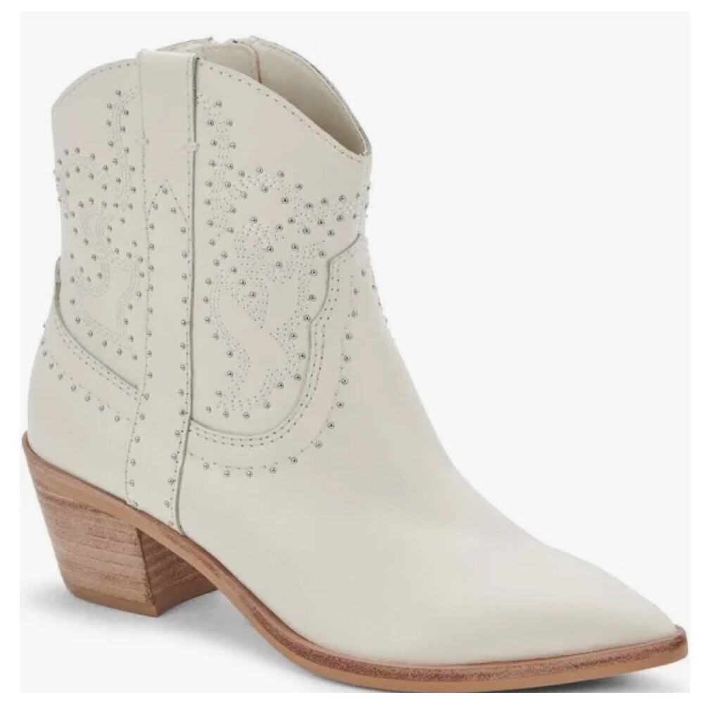 Dolce Vita Cream Western Ankle Boots with Stud Detail